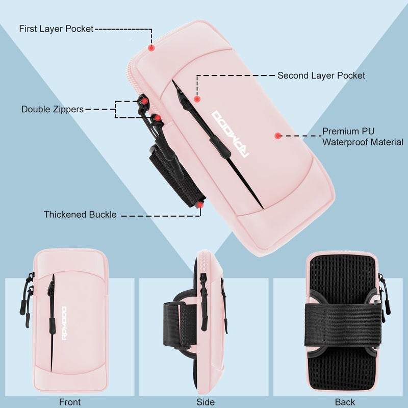 RDMODO Running Armband Phone Holder for iPhone 16 15 14 13 12 Pro Max Samsung Galaxy Ultra，Waterproof Phone Arm Bands for Running Jogging，Lightweight Gym Cell Phone Holder for Women Men 7.5 Inch（Pink） - Image 2